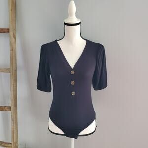 New York & Company Black Lightweight Button Up Bodysuit Size M